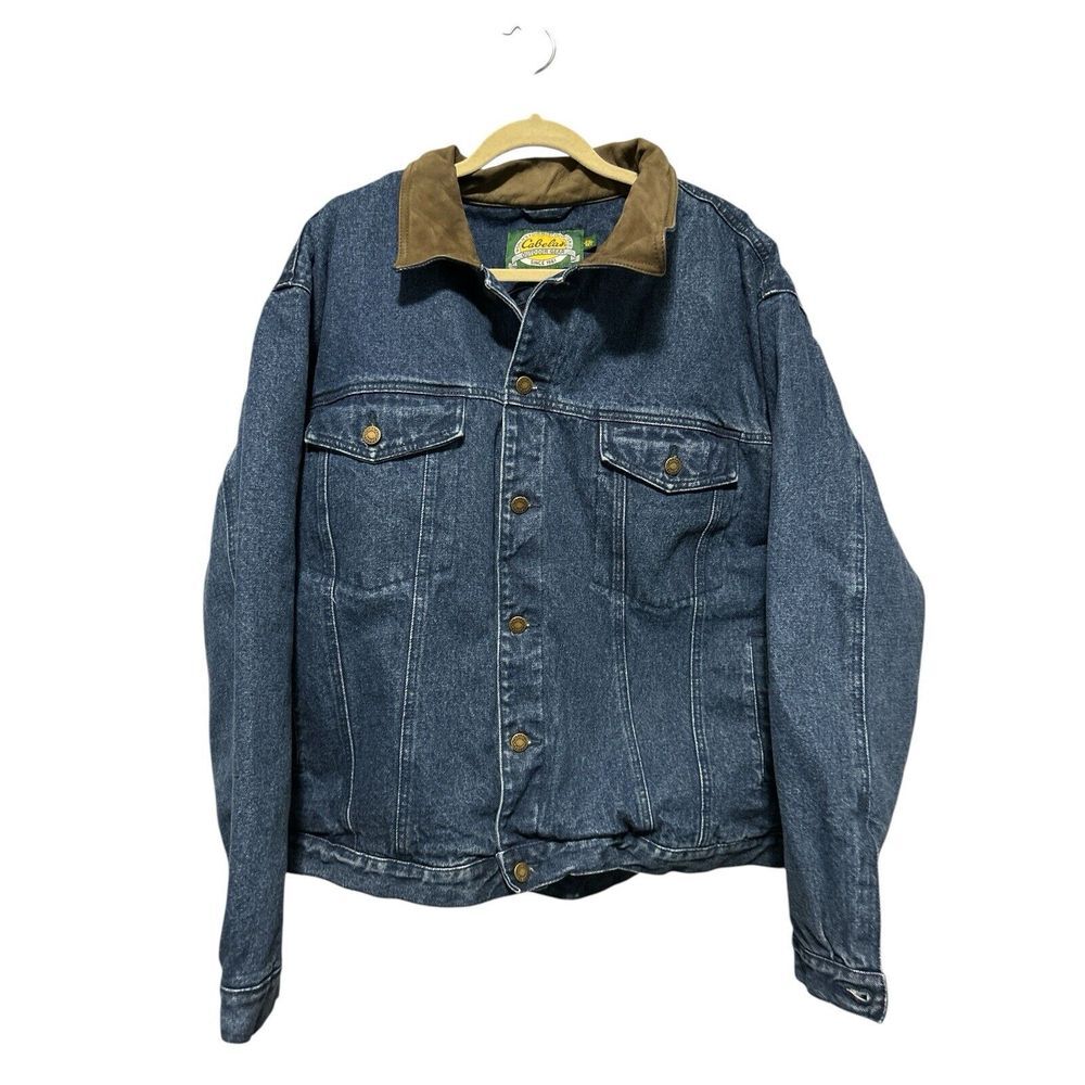 CABELA'S MENS VTG FLANNEL LINED DENIM JEAN TRUCKER JACKET CHORE COAT 2XL‎